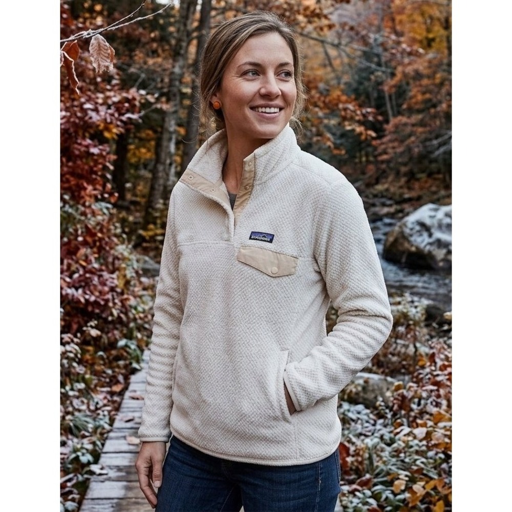 Patagonia Re-Tool Snap-T Pullover Women L Cream/Tan Fleece Sweater